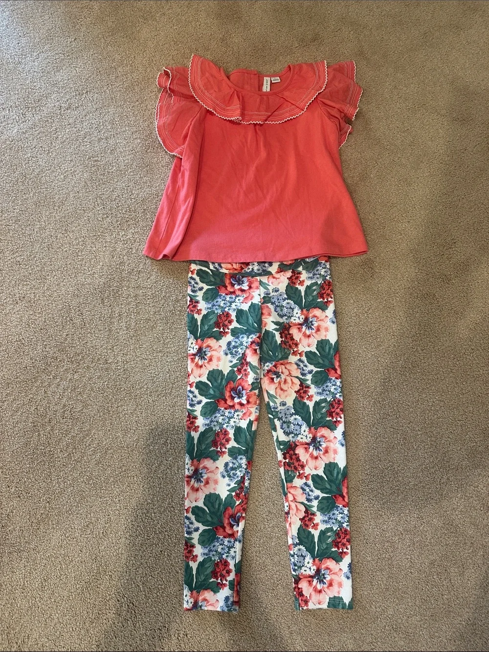 Janie and Jack Coral Ruffle Collar Top and leggings set